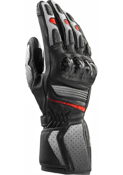 St-03 Korumalı Deri Motosiklet Eldiveni Siyah Gri