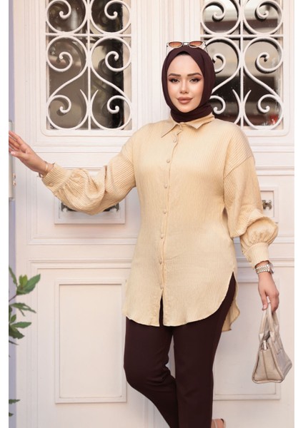 Çizgili Bisküvi Tesettür Tunik 101024BS