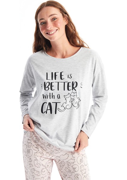 Lcw Dream Pembe Bisiklet Yaka Baskılı Uzun Kollu Kadın Pijama Takımı fiyatları