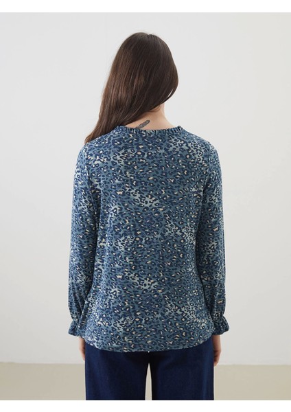 Lcw Grace Mavi Bağlamalı Yaka Etnik Desenli Bluz fırsatları