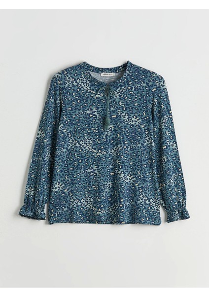 Lcw Grace Mavi Bağlamalı Yaka Etnik Desenli Bluz indirimleri