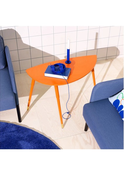 Lövbacken Orta Sehpa 77 x 39 cm Turuncu Mdf Dişbudak Kaplamalı 3 Ayaklı Asimetrik fırsatları