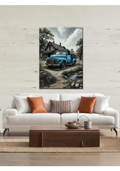 Mavi Pikap ve Kulübe Ahşap Tablo fiyatları