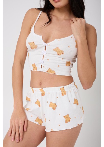 Kadın Baskılı Şort ve Atlet Alt Üst Şort Pijama Takım fırsatları