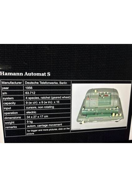 1956 Yılı Alman Hamann Marka Elektrikli Hesap Makinası Koleksiyon modelleri