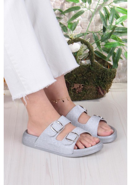 01108 Pienn Anatomik Esnek Rahat Simli Baskılı Iki Tokalı Kadın Terlik