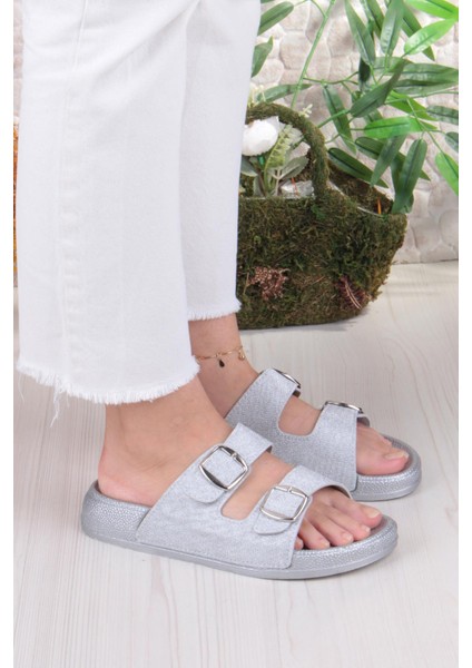 01108 Pienn Anatomik Esnek Rahat Simli Baskılı Iki Tokalı Kadın Terlik modelleri