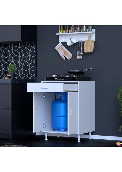 Doqu (M) Set Ocak Altı Dolap 65X88X48 Cm, Çekmeceli,kapaklı, Tüp Bölmeli ve Baharat Raflı