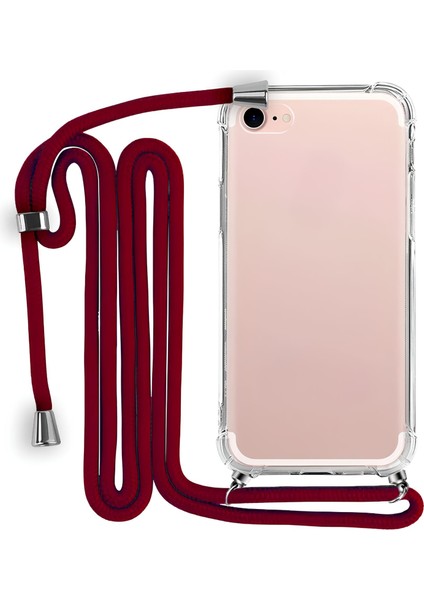 iPhone 8 Boyun Askılı Şeffaf Tank Kılıf Kırmızı