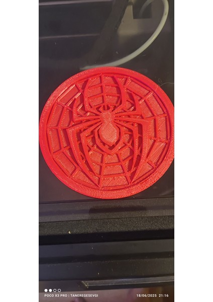 3D Baskı Örümcek Ağ Tasarımlı Bardak Altı / Dekoratif Rozet (Kırmızı - 10 Cm)
