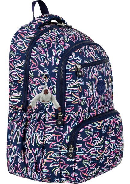 Mega Lüx Desenli Lise ve Ortaokul Sırt Çantası, Desenli Okul Çantası, Maymun Anahtarlık Hediyeli