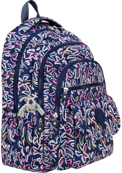 Mega Lüx Desenli Orta Boy Sırt Çantası, Maymun Anahtarlık Hediyeli