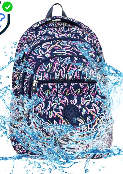 Mega Lüx Desenli Orta Boy Sırt Çantası, Maymun Anahtarlık Hediyeli