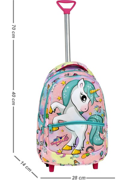 Çekçekli 3'lü Okul Seti, Unicorn Desenli Ilkokul Çantası + Beslenme Çantası + Kalemlik fırsatları