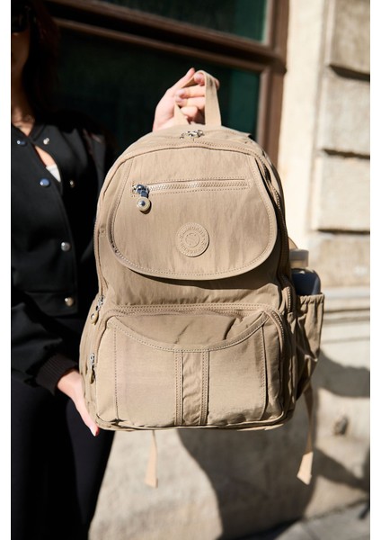 Sanmorris Unisex Suya Dayanıklı Krinkıl Kumaş Çok Gözlü Koyu Mega Boy Laptop Okul ve Sırt Çantası