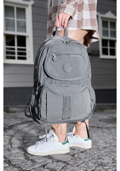 Sanmorris Unisex Suya Dayanıklı Krinkıl Kumaş Çok Gözlü Koyu Mega Boy Laptop Okul ve Sırt Çantası