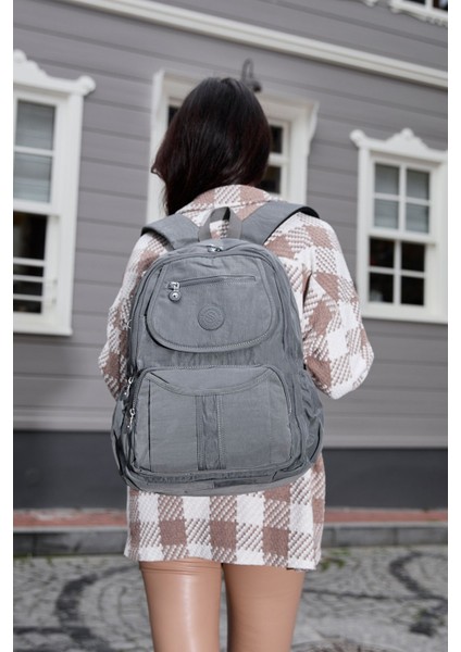 Sanmorris Unisex Suya Dayanıklı Krinkıl Kumaş Çok Gözlü Koyu Mega Boy Laptop Okul ve Sırt Çantası