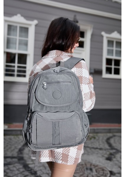 Sanmorris Unisex Suya Dayanıklı Krinkıl Kumaş Çok Gözlü Koyu Mega Boy Laptop Okul ve Sırt Çantası