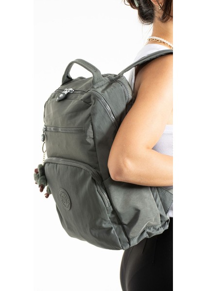 Sanmorris Unisex Gri Suya Dayanıklı Krinkıl Kumaş Çok Gözlü Orta Boy Laptop Okul ve Sırt Çantası