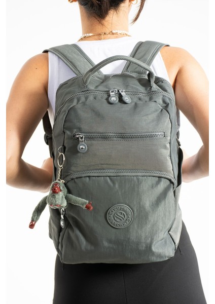 Sanmorris Unisex Gri Suya Dayanıklı Krinkıl Kumaş Çok Gözlü Orta Boy Laptop Okul ve Sırt Çantası modelleri