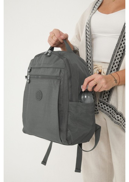 Sanmorris Unisex Suya Dayanıklı Krinkıl Kumaş Çok Gözlü Vizon Laptop Okul ve Sırt Çantası