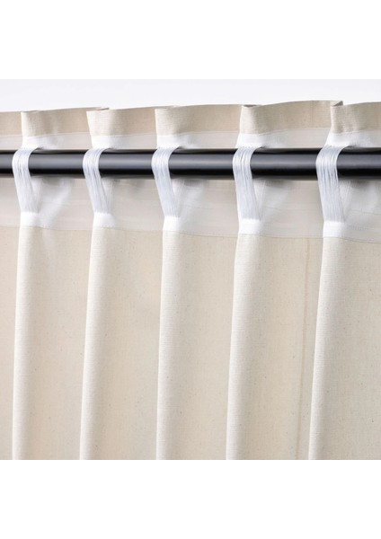 Lenda Fon Perde 140 x 300 cm Kırık Beyaz 2 Kanat Pamuklu Bağlamalı Işık Azaltıcı fırsatları