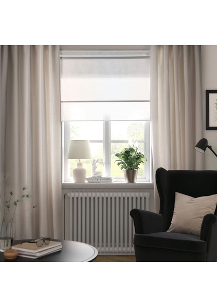 Lenda Fon Perde 140 x 300 cm Kırık Beyaz 2 Kanat Pamuklu Bağlamalı Işık Azaltıcı