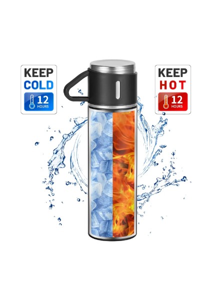 500ML Paslanmaz Çelik Bardaklı Termos Çift Katmanlı Termos Bardak Mug Araç Kahve Çay El Termosu