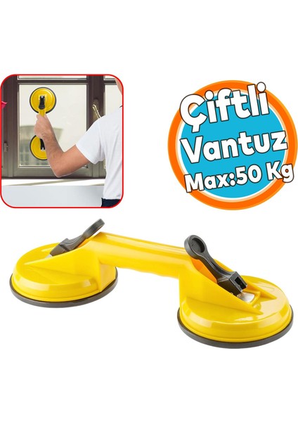Çiftli Vantuz 2'li Plastik Cam Vakumlu Fayans Ahşap Tutucu Taşıma Araba Kaporta Göcük Çektirme