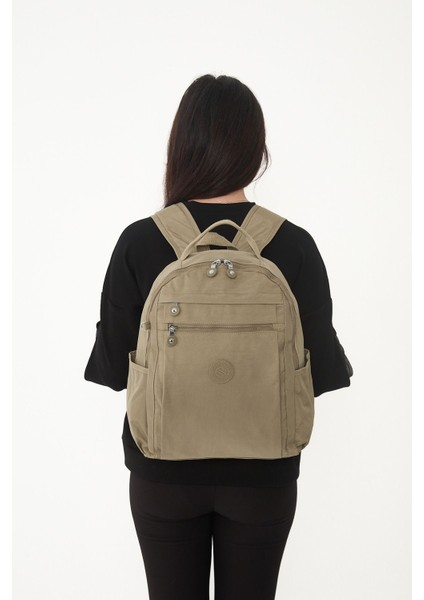 Sanmorris Unisex Suya Dayanıklı Krinkıl Kumaş Çok Gözlü Vizon Laptop Okul ve Sırt Çantası