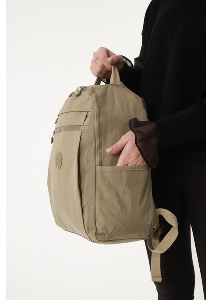 Sanmorris Unisex Suya Dayanıklı Krinkıl Kumaş Çok Gözlü Vizon Laptop Okul ve Sırt Çantası