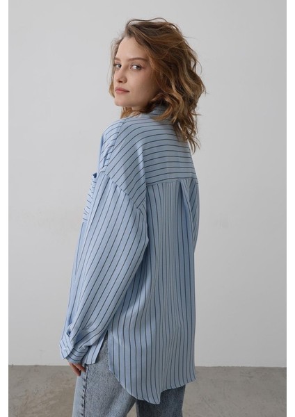 Çizgili Tek Cep Gömlek - Bebe Mavisi modelleri