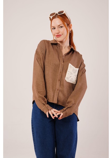 Etnik Cep Detaylı Kahverengi Gömlek modelleri