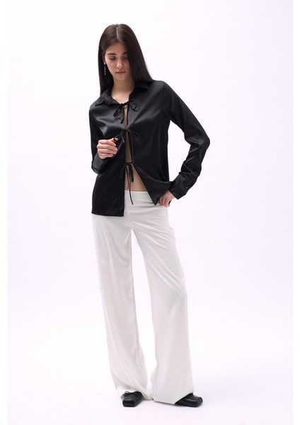 Bağlama Detay Saten Gömlek