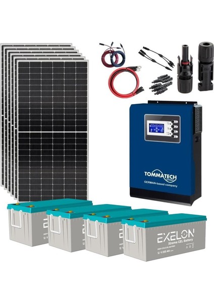 Güneş Enerjisi Solar Paketi 5kVA İnverter 6 x 550W Güneş Paneli 4 x 200Ah Jel Akü