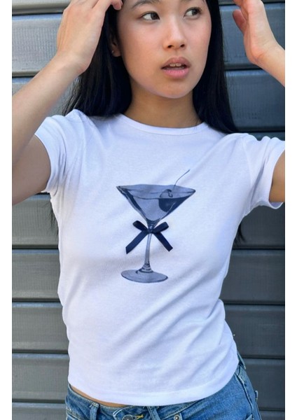 Mavi Martini ve Kurdele Desenli Kısa Kollu Organik Pamuklu Bisiklet Yaka fiyatları