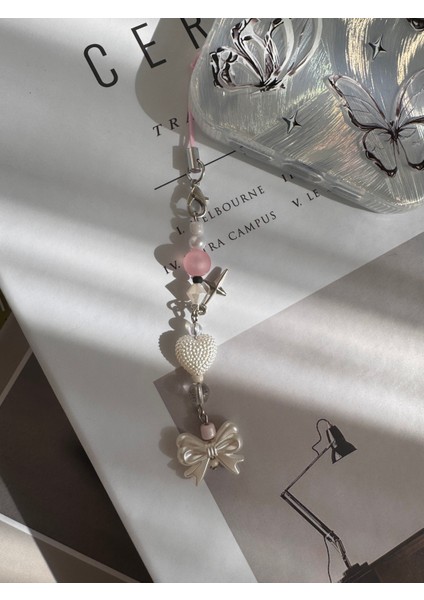 Pembe Beyaz Fiyonk Coquette Telefon Ipi Charm, Telefon Charm Fiyonk Pinterest Telefon Askısı