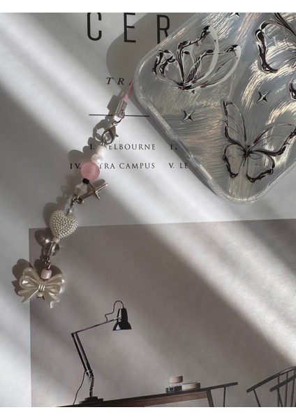 Pembe Beyaz Fiyonk Coquette Telefon Ipi Charm, Telefon Charm Fiyonk Pinterest Telefon Askısı fiyatları