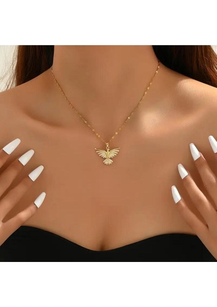 Kadınlar Için Çok Yönlü Anka Kuşu Paslanmaz Çelik Kolye Sentetik Zirkon 18K Altın Kaplama Takı