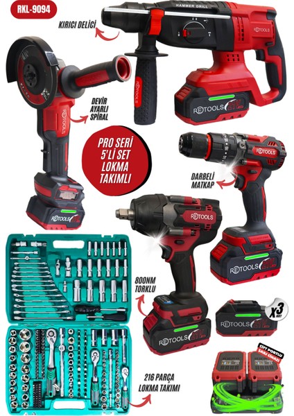 Yeni Seri 5'li Set 800NM Tork Gücü! 216 Parça Lokma Takımlı