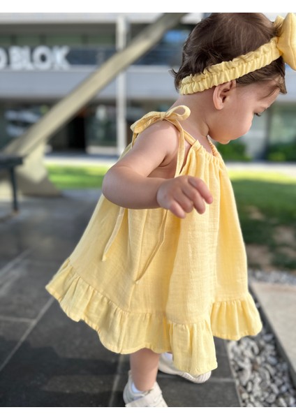 Müslin Mini Boy Elbise A Kesim Sarı Renk Yazlık Günlük Kullanım İçin fiyatları