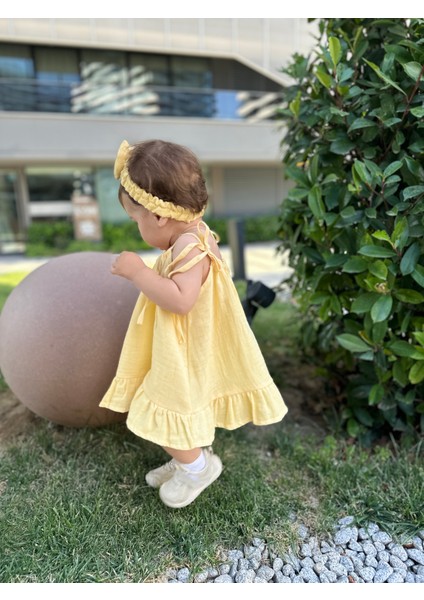 Müslin Mini Boy Elbise A Kesim Sarı Renk Yazlık Günlük Kullanım İçin fırsatları