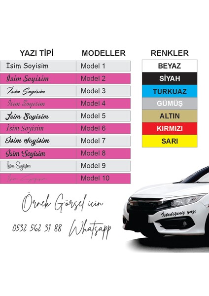 Kişiye Özel Araç Sticker 2 Adet Isim Soyisim Araba Motor Etiketi fiyatları