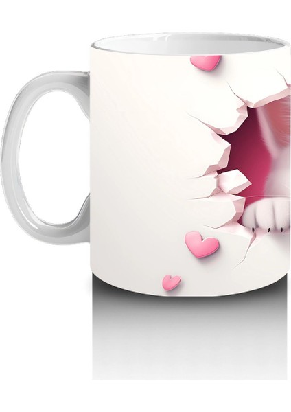 Pembe Kalpler Arasında Tatlı Kedi – Baskılı Kahve Kupası fiyatları