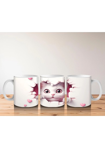 Pembe Kalpler Arasında Tatlı Kedi – Baskılı Kahve Kupası indirimleri