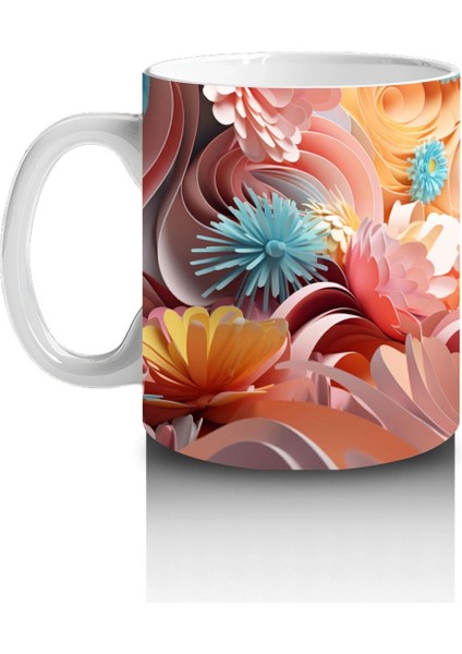 Turuncu Çiçeklerle Çevrili Parlak Gözlü Kedi – Baskılı Kahve Kupası fiyatları