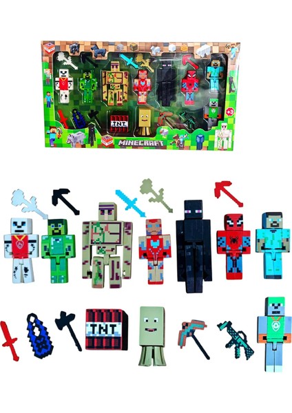 Minecraft 20 Parça Figür Oyuncak Enderman Steve Herobrine Domuz Adam Demir Golem