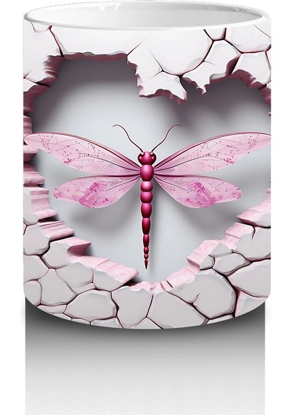 Kalp Şeklinde Çatlakta Pembe Yusufçuk Illüstrasyonu – Baskılı Kahve Kupası modelleri