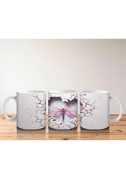 Kalp Şeklinde Çatlakta Pembe Yusufçuk Illüstrasyonu – Baskılı Kahve Kupası indirimleri