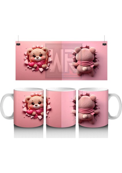 Pembe Fon Üzerinde Sevimli Maskot Buzağı – Baskılı Kahve Kupası